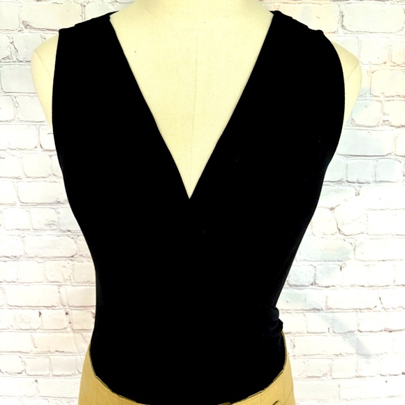 ZALANDO Essentials Black Ruched Sleeveless Faux Wrap Bodysuit--6 - Picture 2 of 15